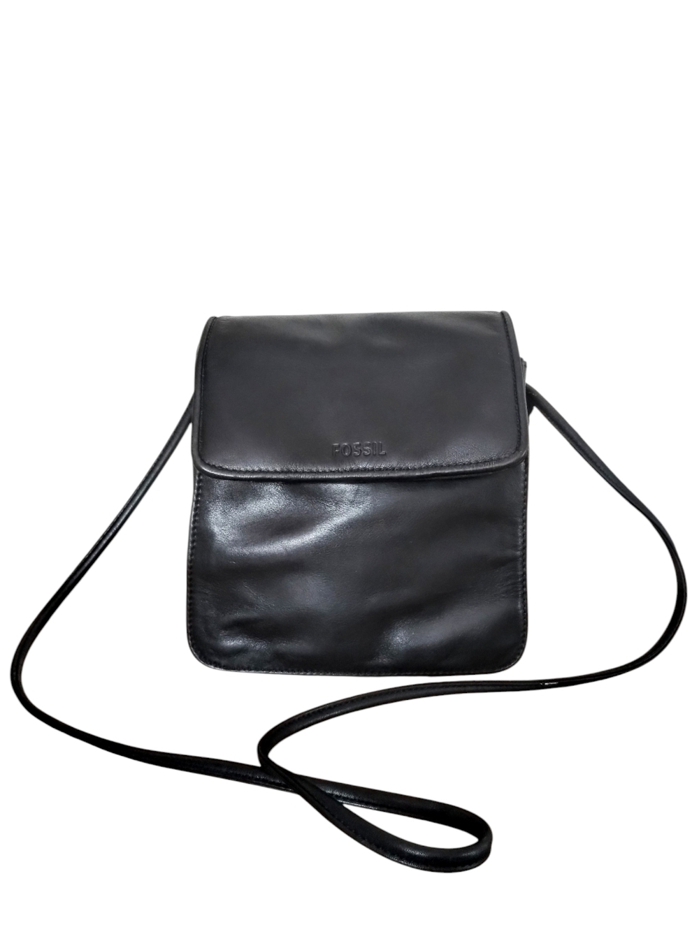 Fossil Black  Leather Small  Multi Organizer Crossbody Bag